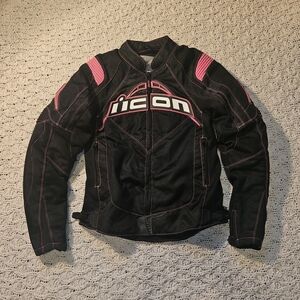 ICON Black Motorcycle Jacket with Pink Accents